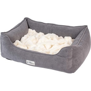 image:imagePetFusion Calming Cuddler AntiAnxiety Dog and Cat Bed for Small Dogs  Loose Blanket Promotes Burrowing for Dogs and Kneading for Cats CertiPURUS Memory FoamGreyIvory