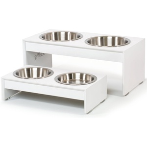 image:imagePetFusion Elevated Bamboo Dog Feeder New with Water Resistant Seal 8 Height for Medium amp Large Dogs 2 US Food Grade Stainless Steel 56 oz BowlsWhite
