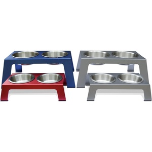 image:imagePetFusion Elevated Dog Bowls Cat Bowls  Premium Anodized Aluminum Feeder Short 4 Us Food Grade Stainless Steel Raised BowlsMetallic GrayShort  4