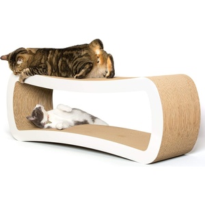 image:imagePetFusion Jumbo Cat Scratcher Lounge White 39 x 11 x 14 inch 4 Cardboard Scratching Surfaces and 2 Levels Scratch Play Perch and Hide100 Recyclable Cardboard Cat Lounge  4 Cardboard Scratching Surfaces and 2 Levels Scratch Play Perch and Hide 100 Recyclable Cardboard