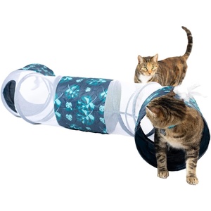 image:imagePetFusion KittyCurve Cat Tunnel 62x10x10 lwh  Interactive Cat Toy Feathers Transparent Sections Four Entries amp Exits  Hide Play Peak amp Pounce  Great for Small Dogs  1 Year Warr