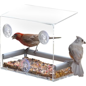 image:imagePetFusion Tranquility Window Bird Feeder in Premium Lucite Acrylic I Removable Tray II 3 Perches ClearNarrowA