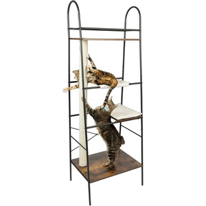 image:imagePetFusion VersiCLimb Cat Climber Tall Scratching Post with Hammock Tower  Active play and rest in one doubles display shelfBrown